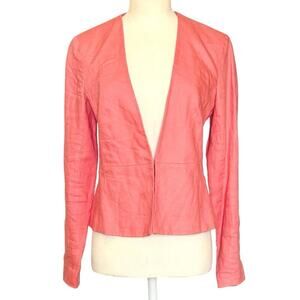 Banana Republic Coral Pink Linen Peplum Blazer Womens Size 0 Zipped Cuff